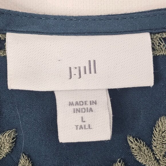 J. Jill Women Blue Tunic Top Floral Embroidery Boho Peasant Tall L Blouse - Picture 3 of 13